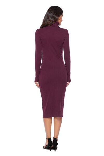 Ivana 60's Ribbed Turtleneck Long Sleeve Wiggle Dress | 4 Colors | Poundton