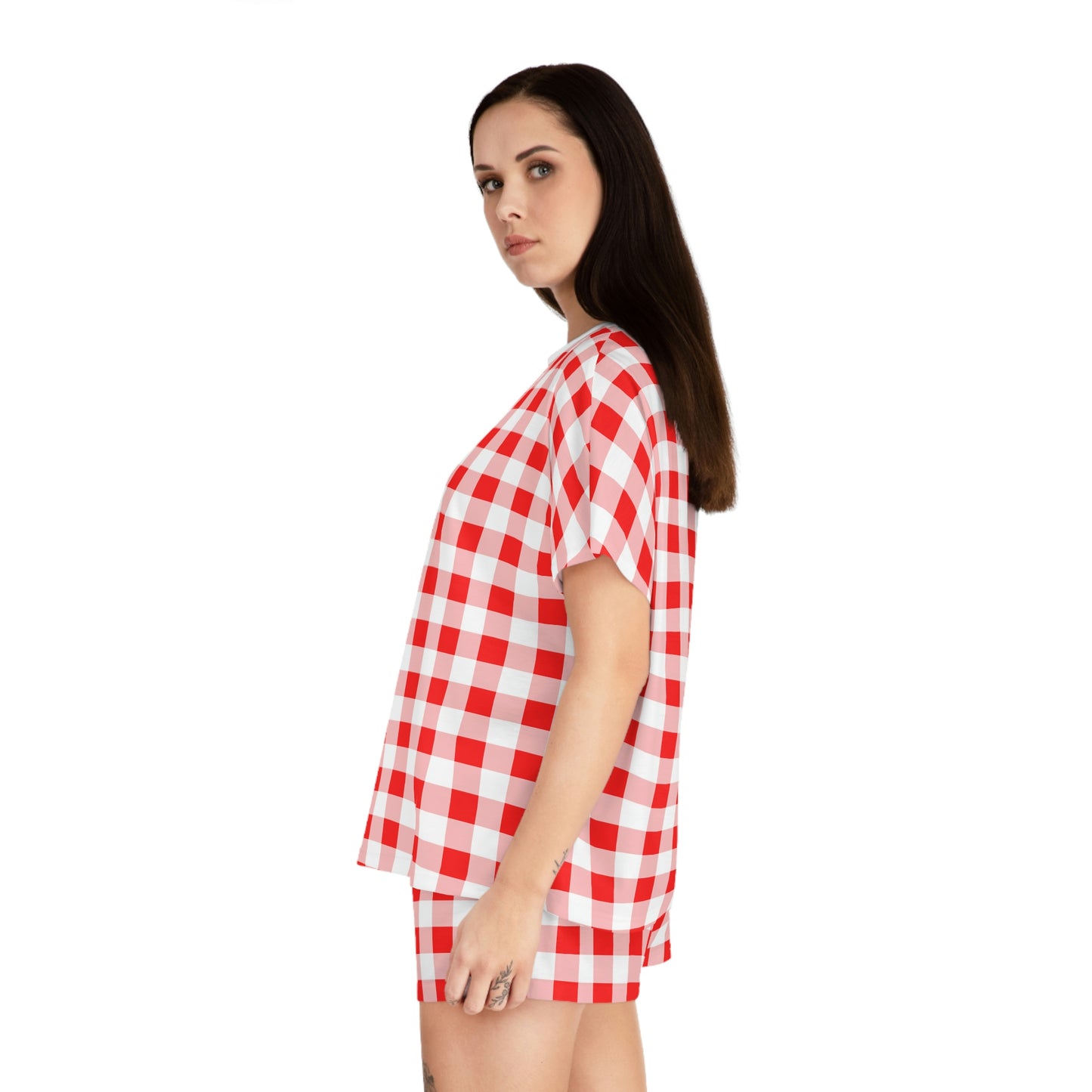 TGIF Sleepover PJs in Ruby Red Gingham Tee & Pajama Shorts-Set | Pinup Couture Relaxed
