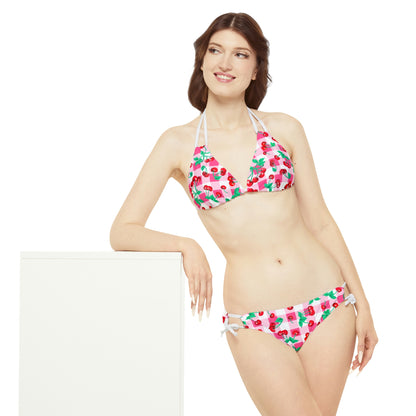 Alex Pink Vintage Gingham Cherry Print Strappy Bikini Set | Pinup Couture Swim