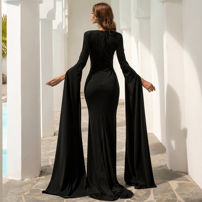 Gothic Glamour - Chloe Supervillain Long Sleeve Cape Sleeve Gown | Evelyn Belluci