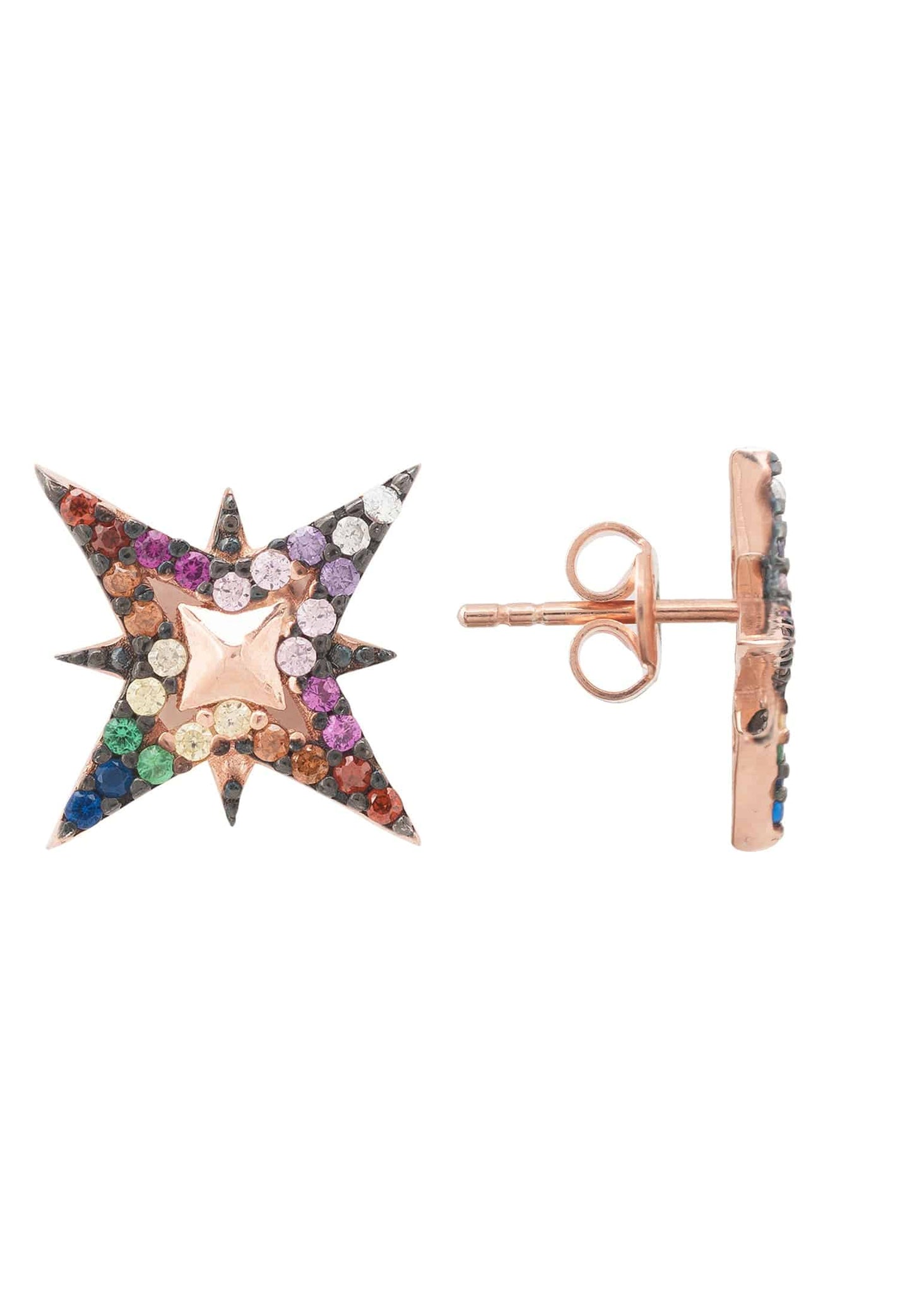 North Star Rainbow Stud Earrings Rosegold | Latelita