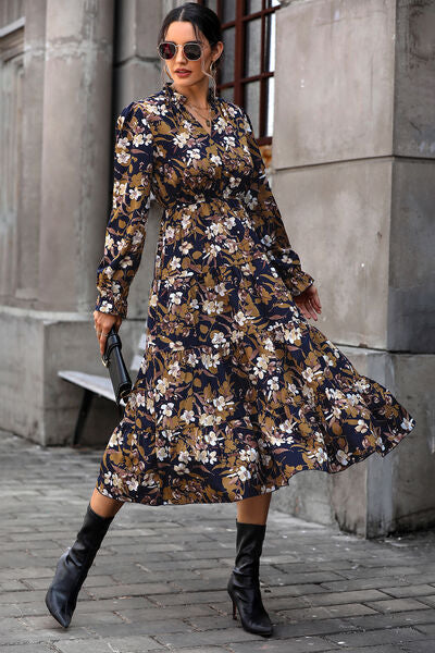 Gretel Floral Long Dress with Flounce Sleeve