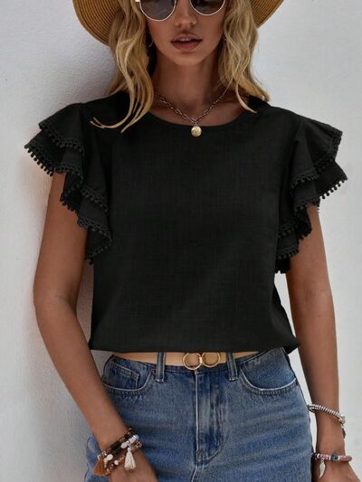 Freya Ruffled Cap Sleeve Round Neck Blouse | 4 Colors