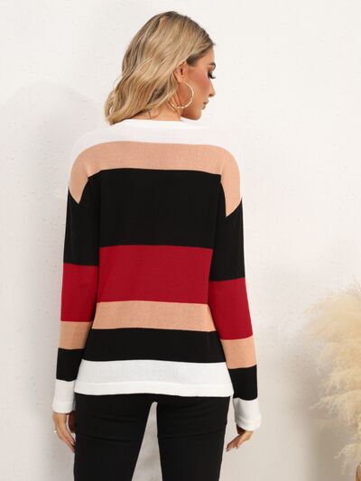 Peyton Striped Round Neck Dropped Shoulder Sweater | 5 Colors | Poundton