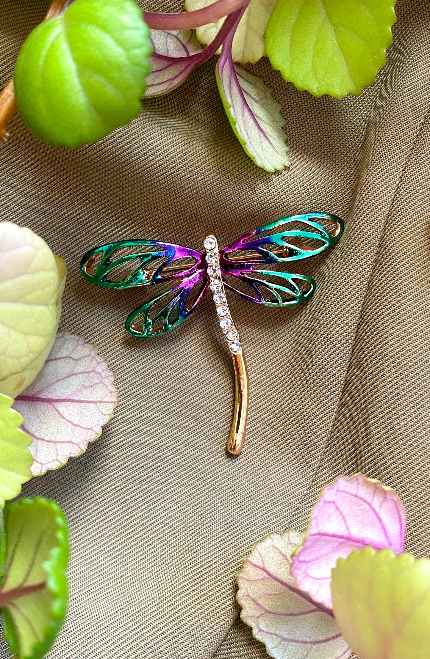 Ombre Rhinestone Vintage Inspired Dragonfly Brooch