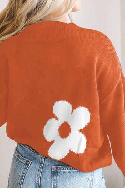 Erin Long Sleeve Sweater with Floral Pattern Color Contrast Design | 4 Colors