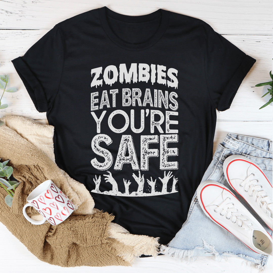 Zombies Eat Brains You're Safe Ultra Soft T-Shirt in Black