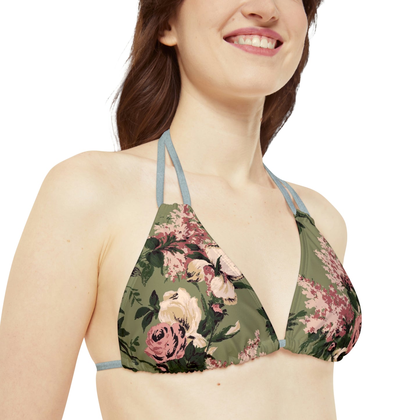 Alex Caledonia Green Bella Roses Strappy Bikini Set  | Pinup Couture Swim
