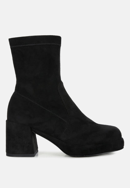 Two-Cubes Suede Platform Ankle Boots | Green or Black | London Rag