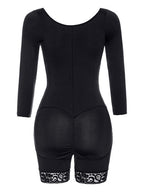 Jess Full Size Zip Up Lace Detail Long Sleeve Shapewear | 2 Colors