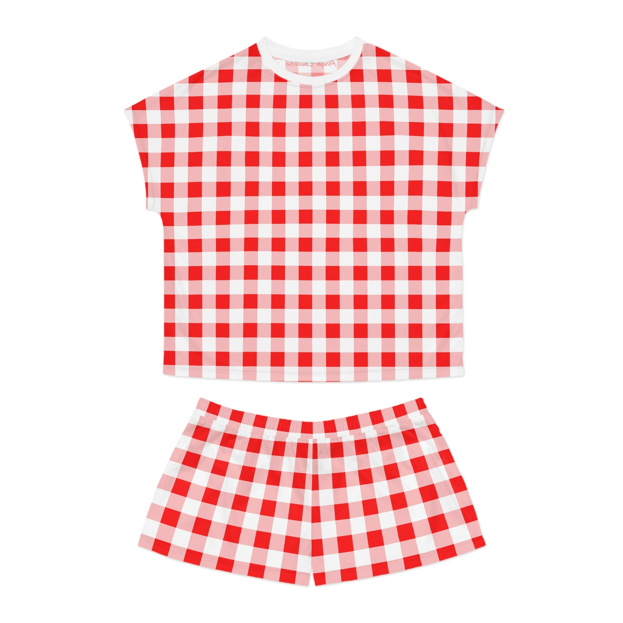 TGIF Sleepover PJs in Ruby Red Gingham Tee & Pajama Shorts-Set