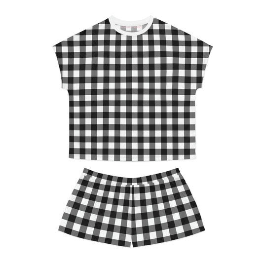 TGIF Sleepover PJs in Badass Black Gingham Tee & Pajama Shorts-Set | Pinup Couture Relaxed