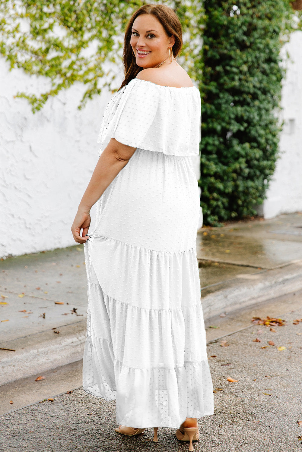 Swiss Dot Off-Shoulder Summer Maxi Dress in Hunter Green or Wedding White - Plus Size