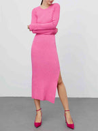 Autoamerican 80's Round Neck Side Slit Sweater Dress