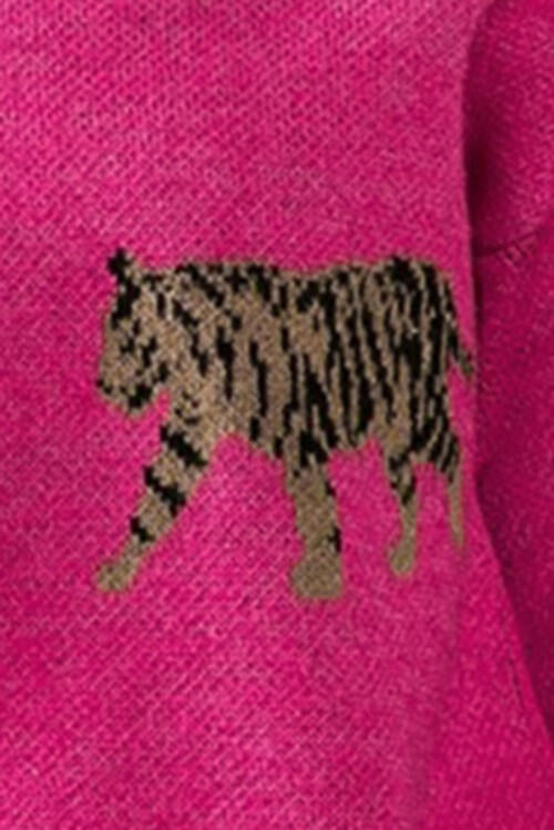Wild Thing Tiger Design Knit Sweater in Fuchsia