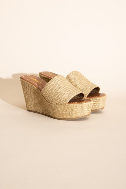 Loretta Jute Platform 1970s Tiki Wedge Slide Platform Shoes