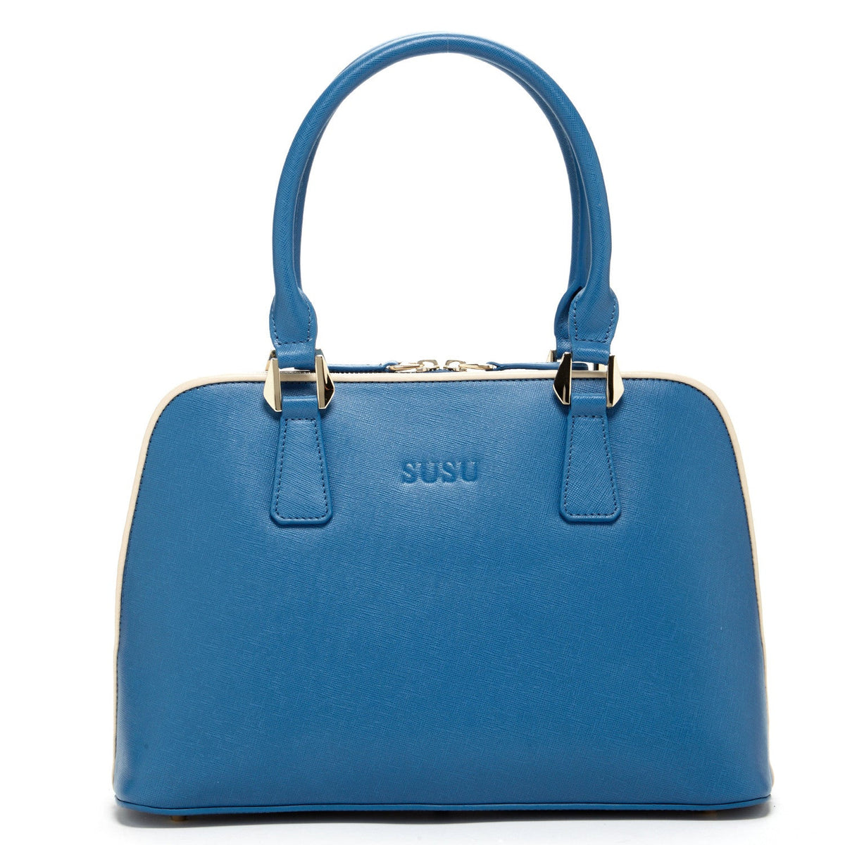 Melissa Blue Saffiano Genuine Leather  70's Satchel Bag | Susu