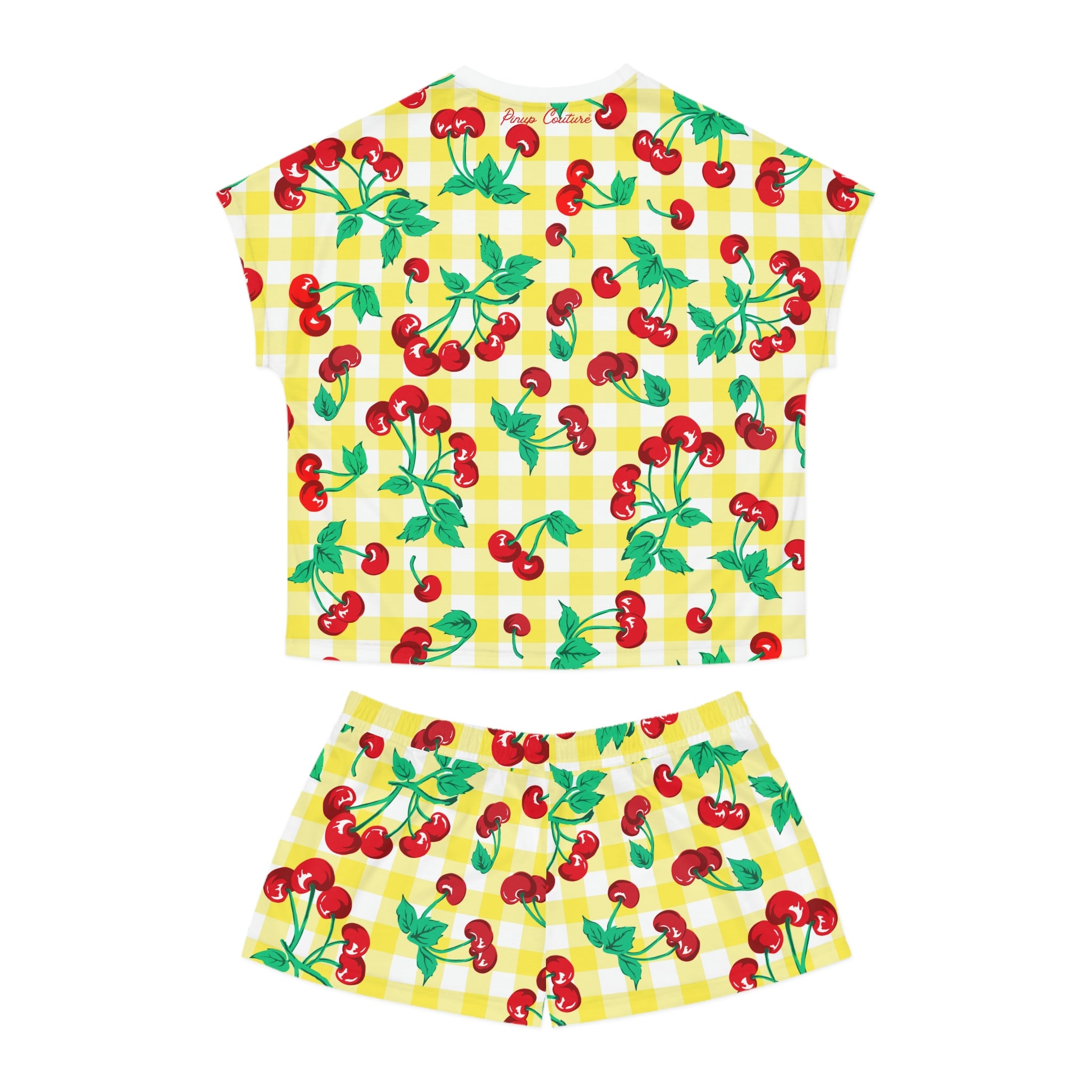 TGIF Sleepover PJs in Cherry Girl Yellow & White Gingham Tee & Pajama Shorts-Set