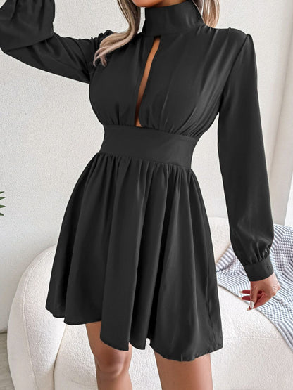 Jennifer Cutout Turtleneck A-Line 80s Swing Mini Dress | 3 Colors