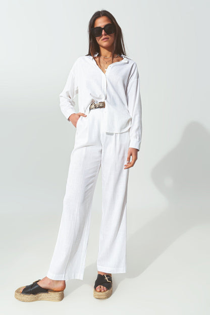 Villefranche Wide-Legged Pants in Solid White Cotton | Q2