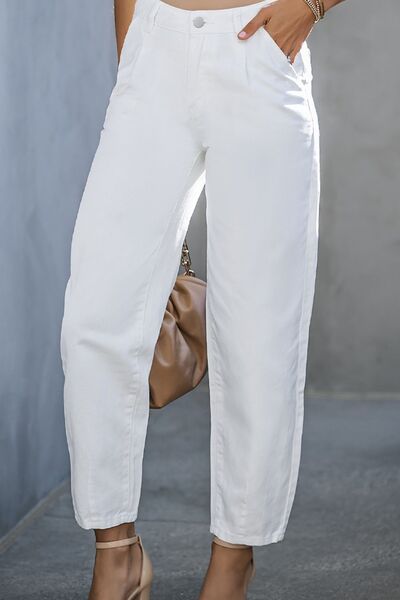 Robinette 90s High Waist Capri Jeans in White Denim | Poundton