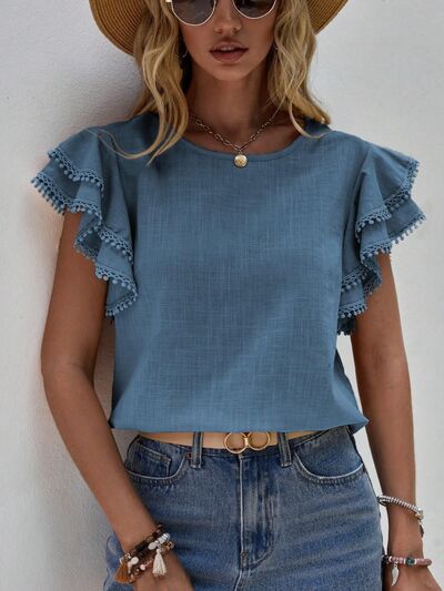 Freya Ruffled Cap Sleeve Round Neck Blouse | 4 Colors