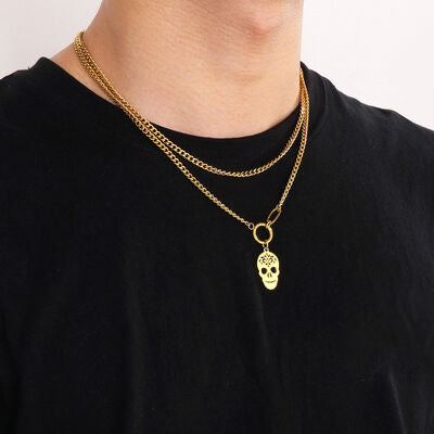 Los Muertos Double-Layered Pendant Necklace in Gold and SIlver