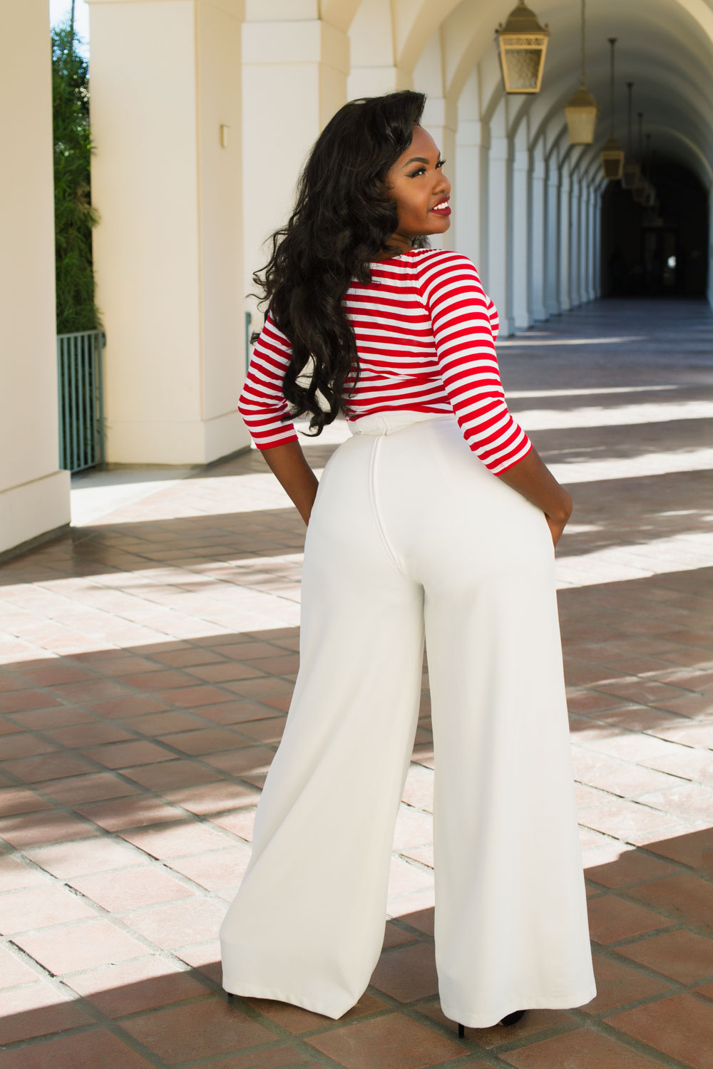 Kayla Top in Red and White Stripe Knit | Deadly Dames