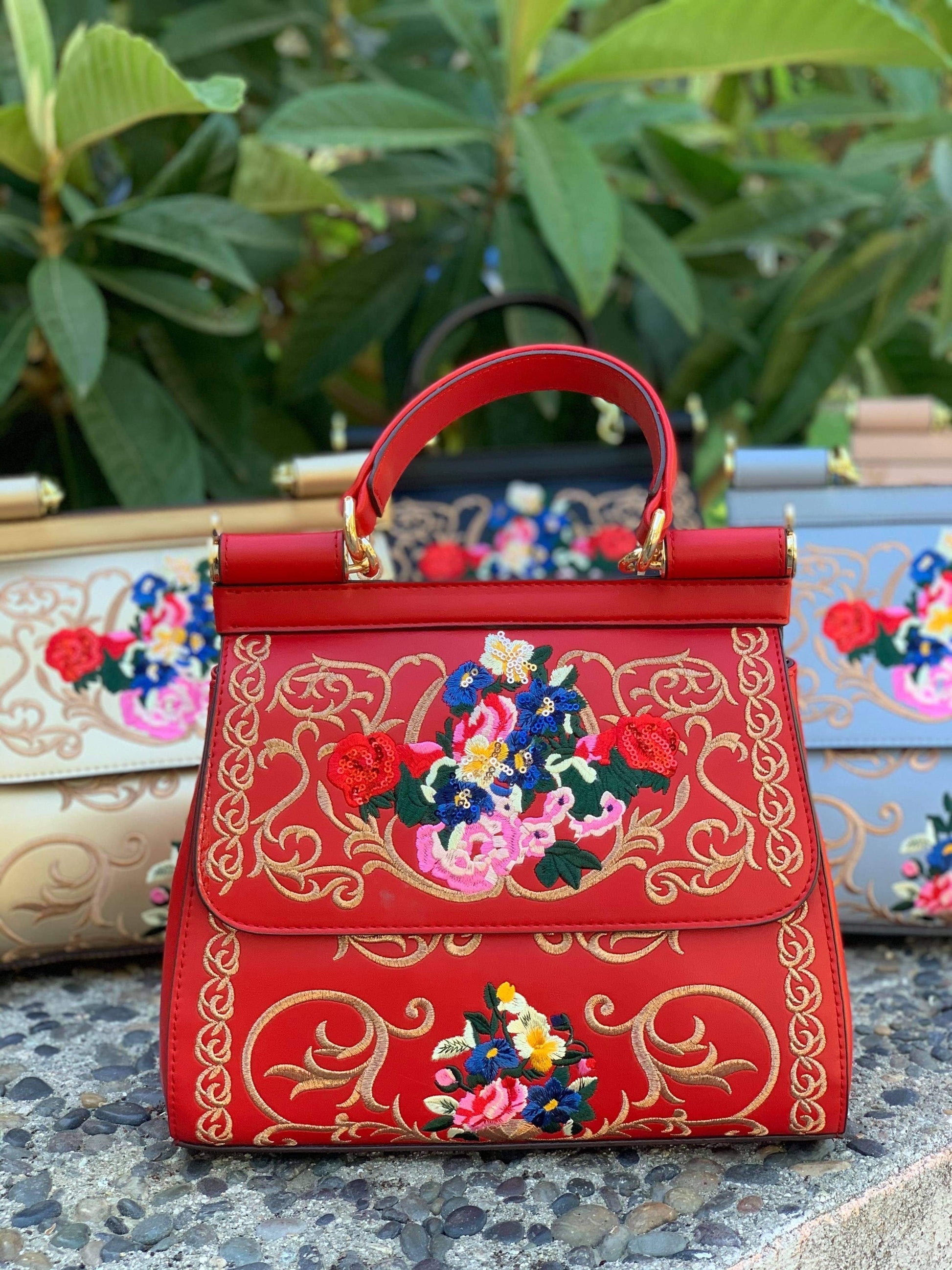 Versailles Embroidered Bag in Red - pinupgirlclothing.com