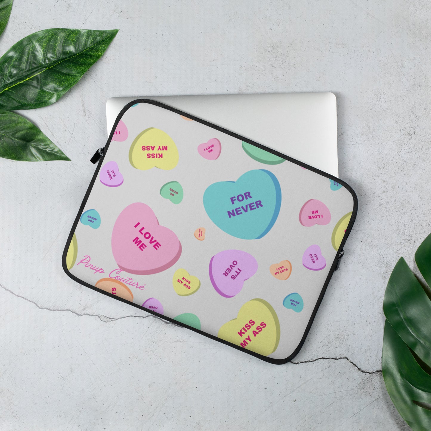 Lindy Bitter Candy Hearts Laptop Sleeve in Eggshell | Pinup Couture Relaxed