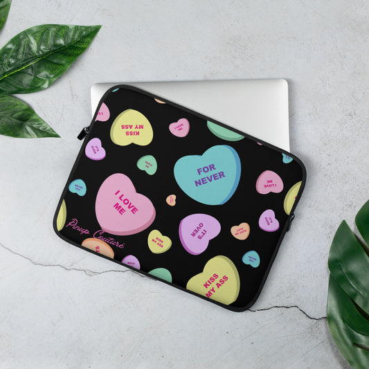 Lindy Bitter Candy Hearts Laptop Sleeve in Black | Pinup Couture Relaxed