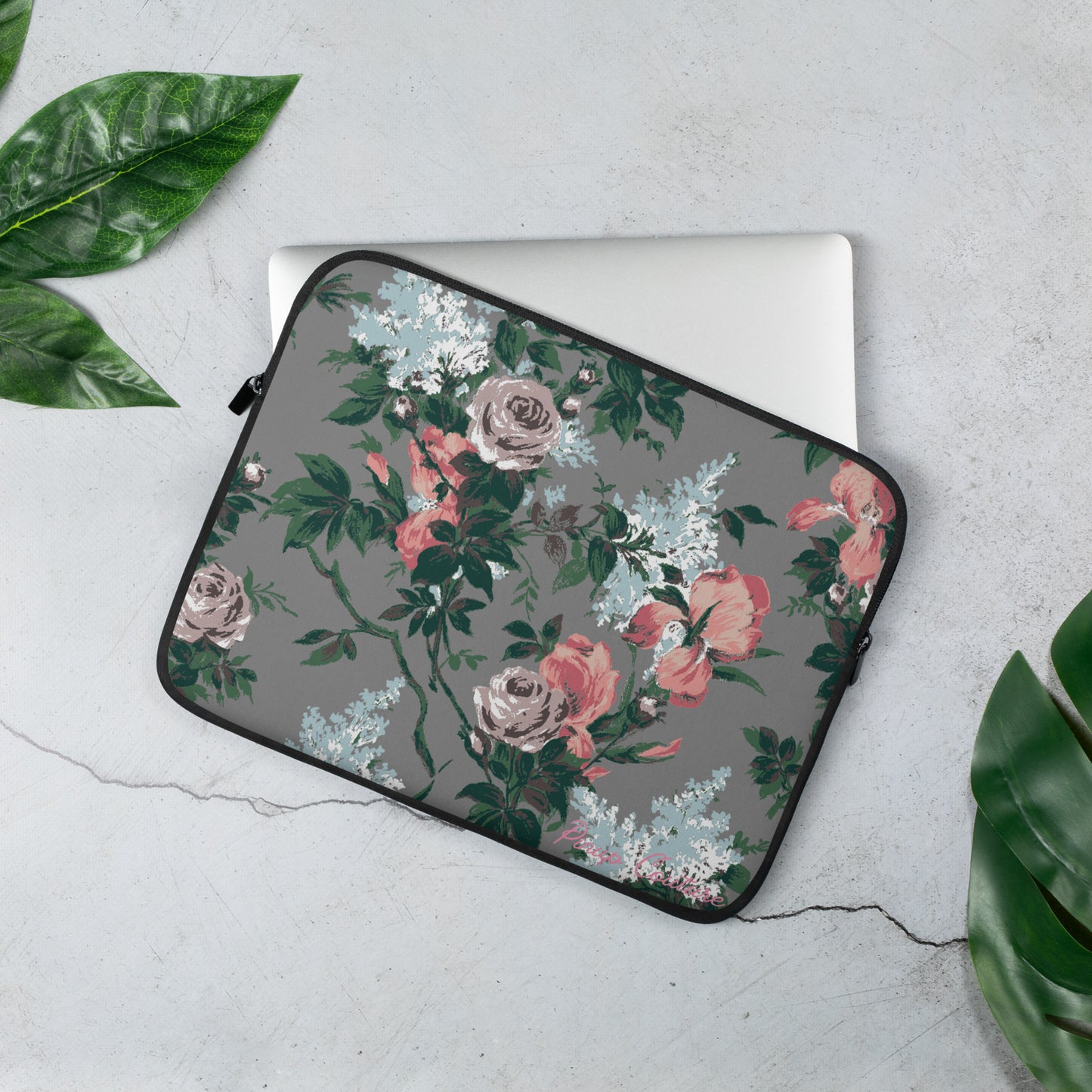 Lindy J'Adore Grey Bella Roses Laptop Sleeve | Pinup Couture Relaxed