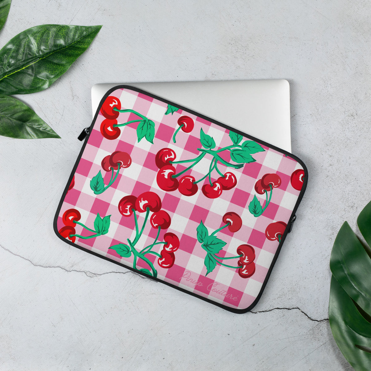 Lindy Cherry Girl Pink Gingham Laptop Sleeve