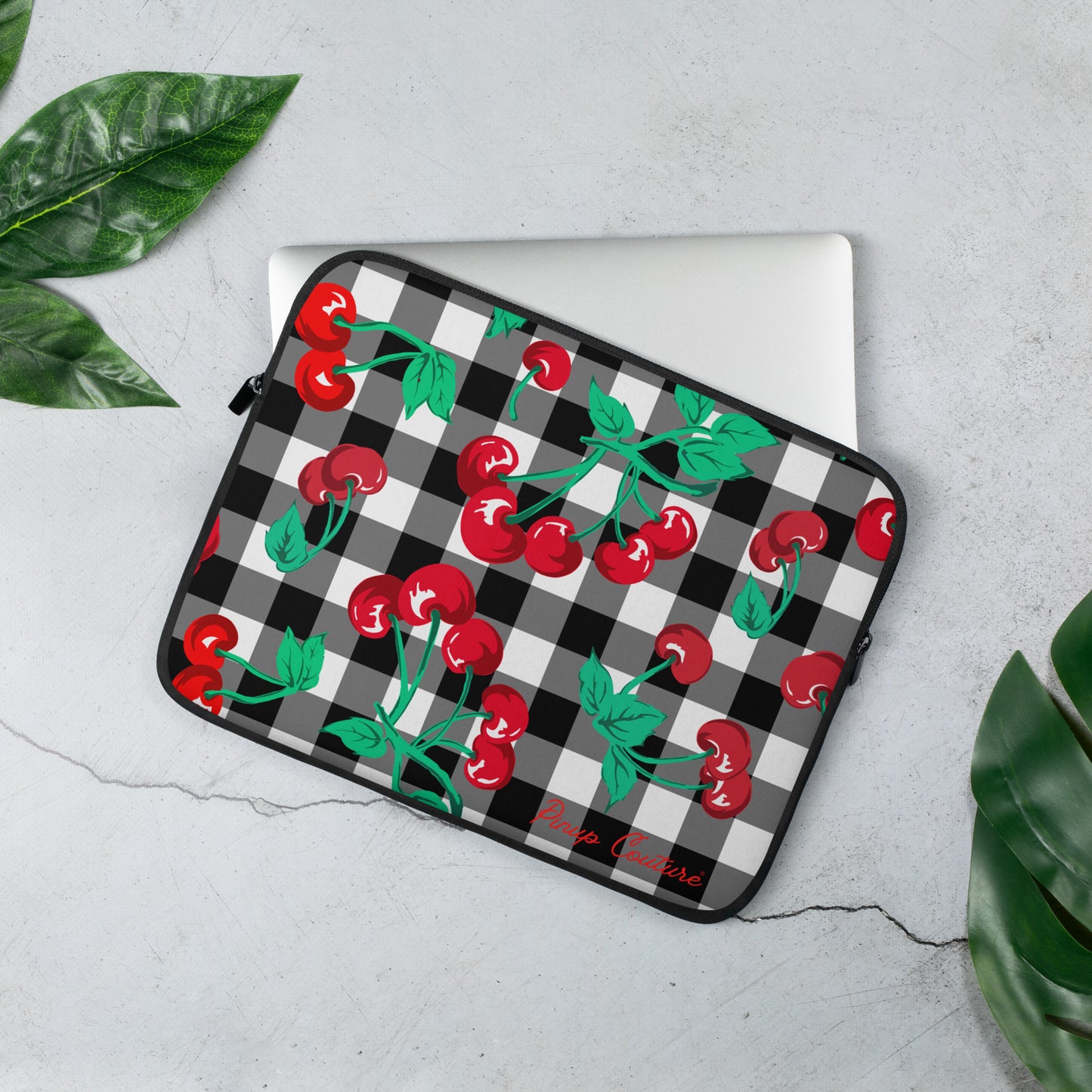 Lindy Cherry Girl Black Gingham Laptop Sleeve | Pinup Couture Relaxed