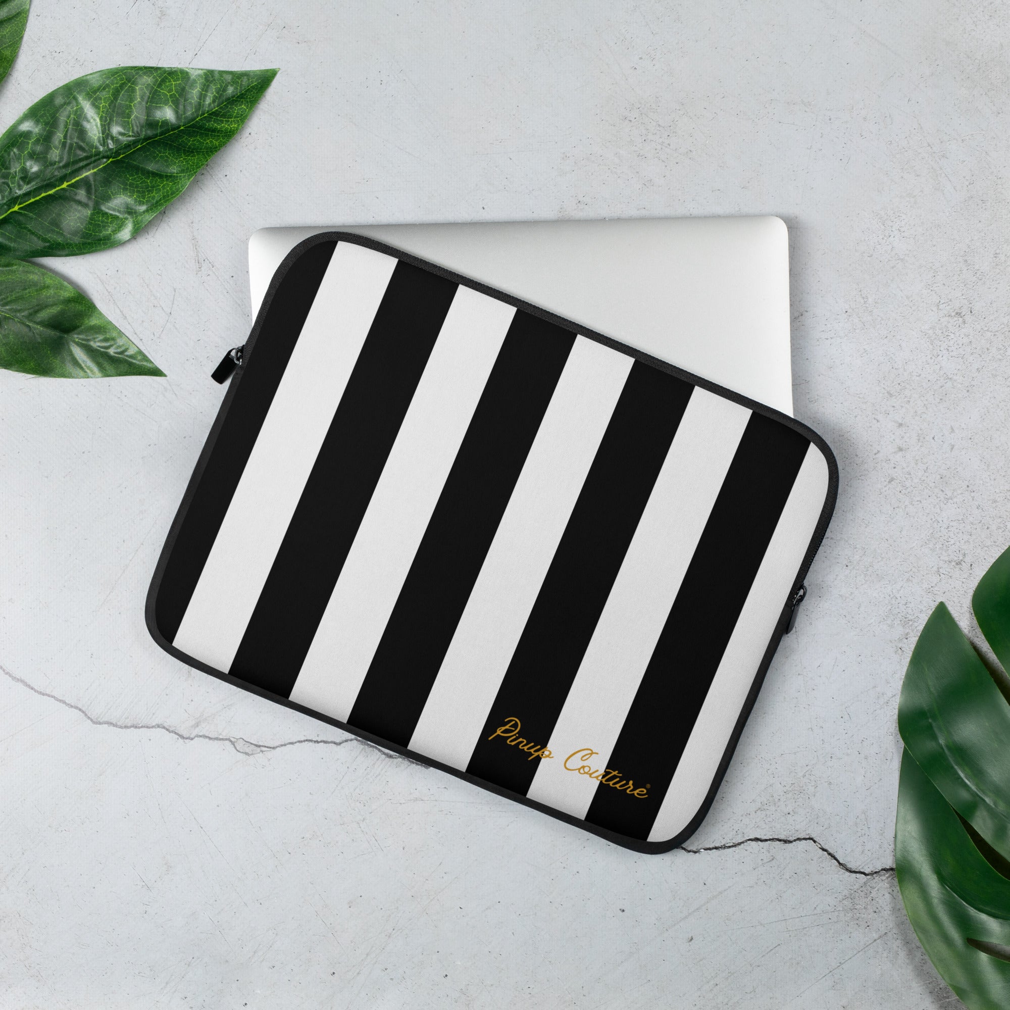 Lindy Mark Stripe Print Black & White Laptop Sleeve
