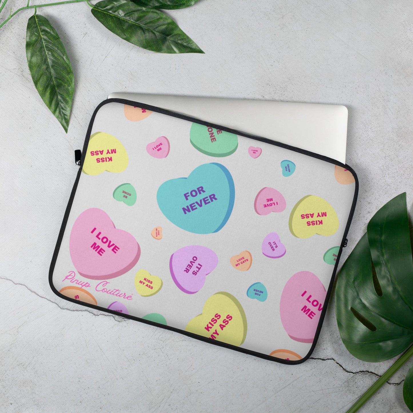 Lindy Bitter Candy Hearts Laptop Sleeve in Eggshell | Pinup Couture Relaxed