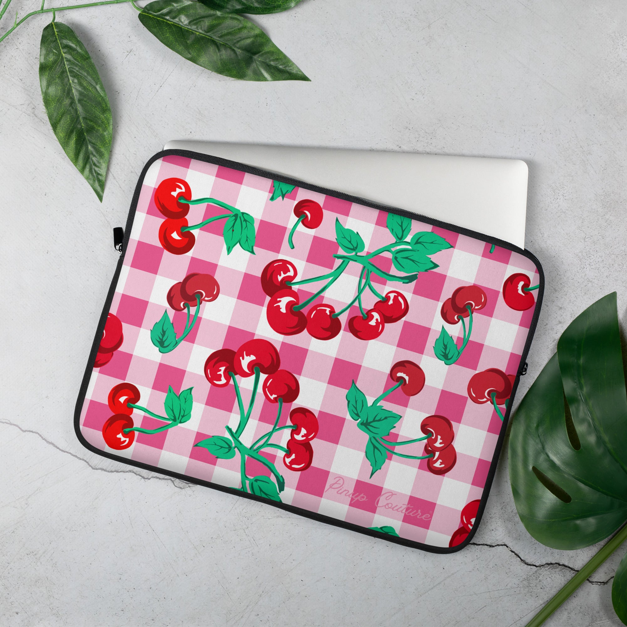 Lindy Cherry Girl Pink Gingham Laptop Sleeve
