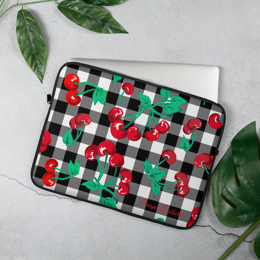 Lindy Cherry Girl Black Gingham Laptop Sleeve | Pinup Couture Relaxed