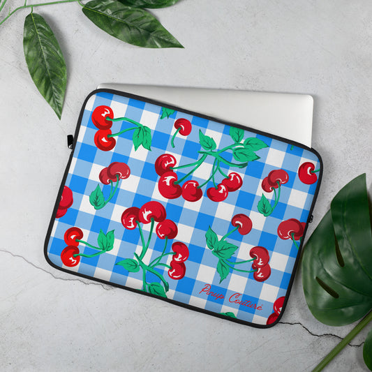 Lindy Cherry Girl Blue Gingham Laptop Sleeve | Pinup Couture Relaxed