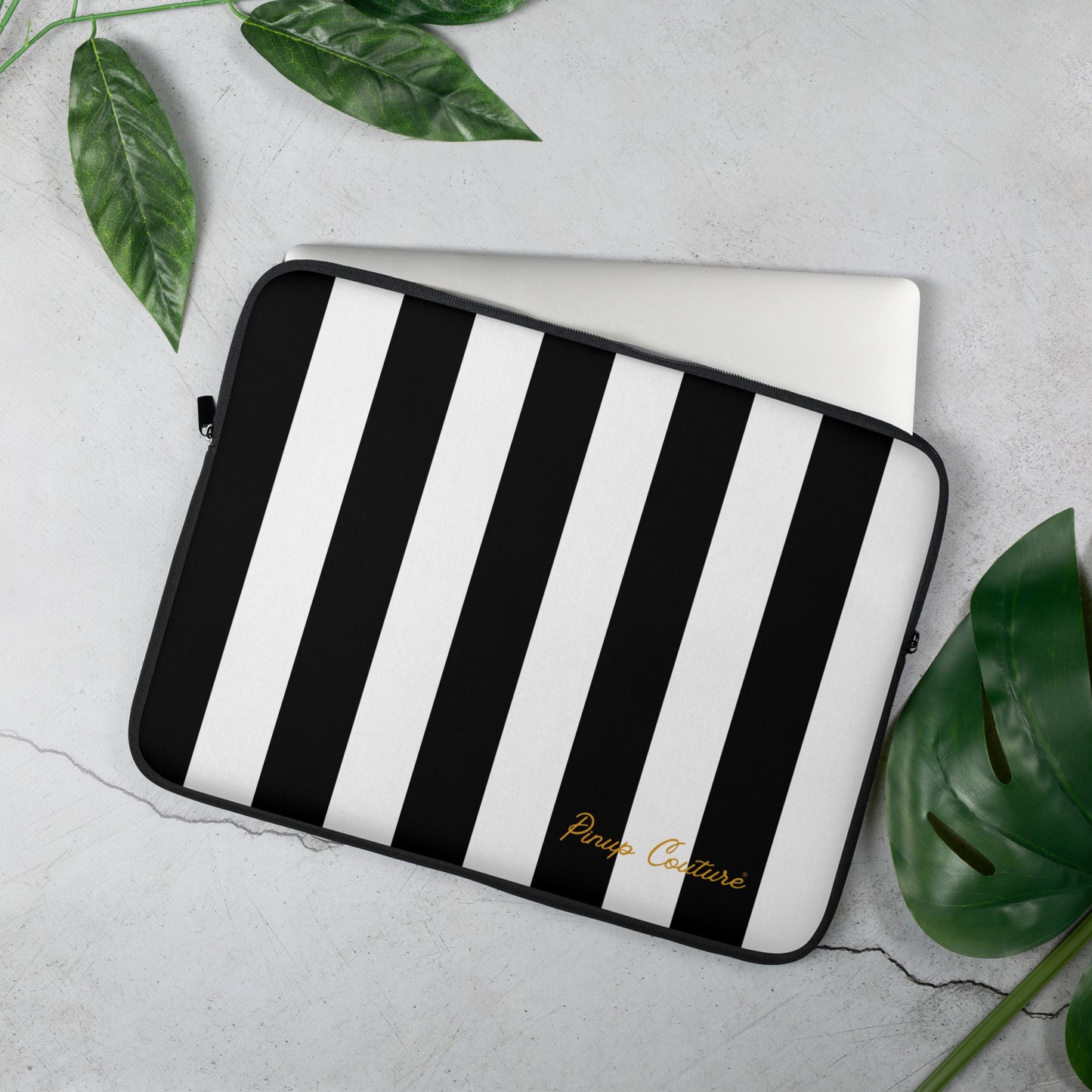 Lindy Mark Stripe Print Black & White Laptop Sleeve | Pinup Couture Relaxed