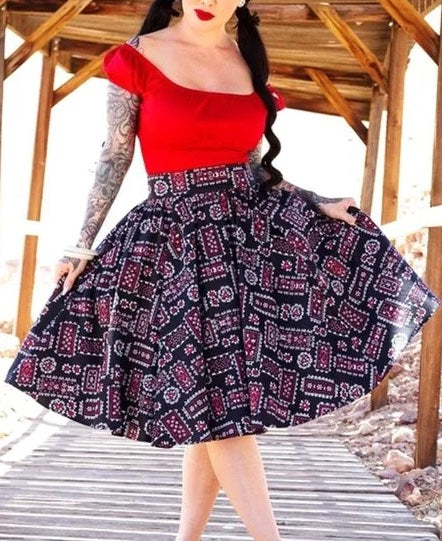 OYS - XS - Final Sale - Circle Skirt in Black Bandana Print | Pinup Couture