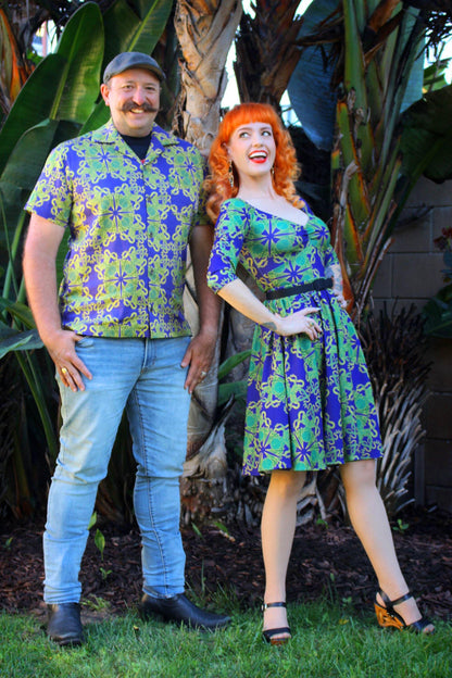 Unisex Button Down Shirt in Daddy Cthulhu Sateen | Laura Byrnes & Hope Johnstun - pinupgirlclothing.com