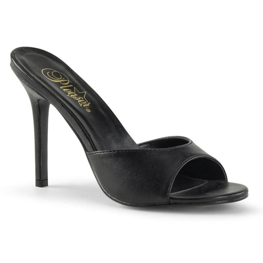 The Hot Girl Peep Toe Mule in Black Faux Leather - pinupgirlclothing.com