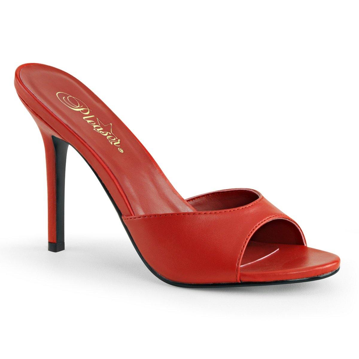 The Hot Girl Peep Toe Mule in Red Faux Leather - pinupgirlclothing.com