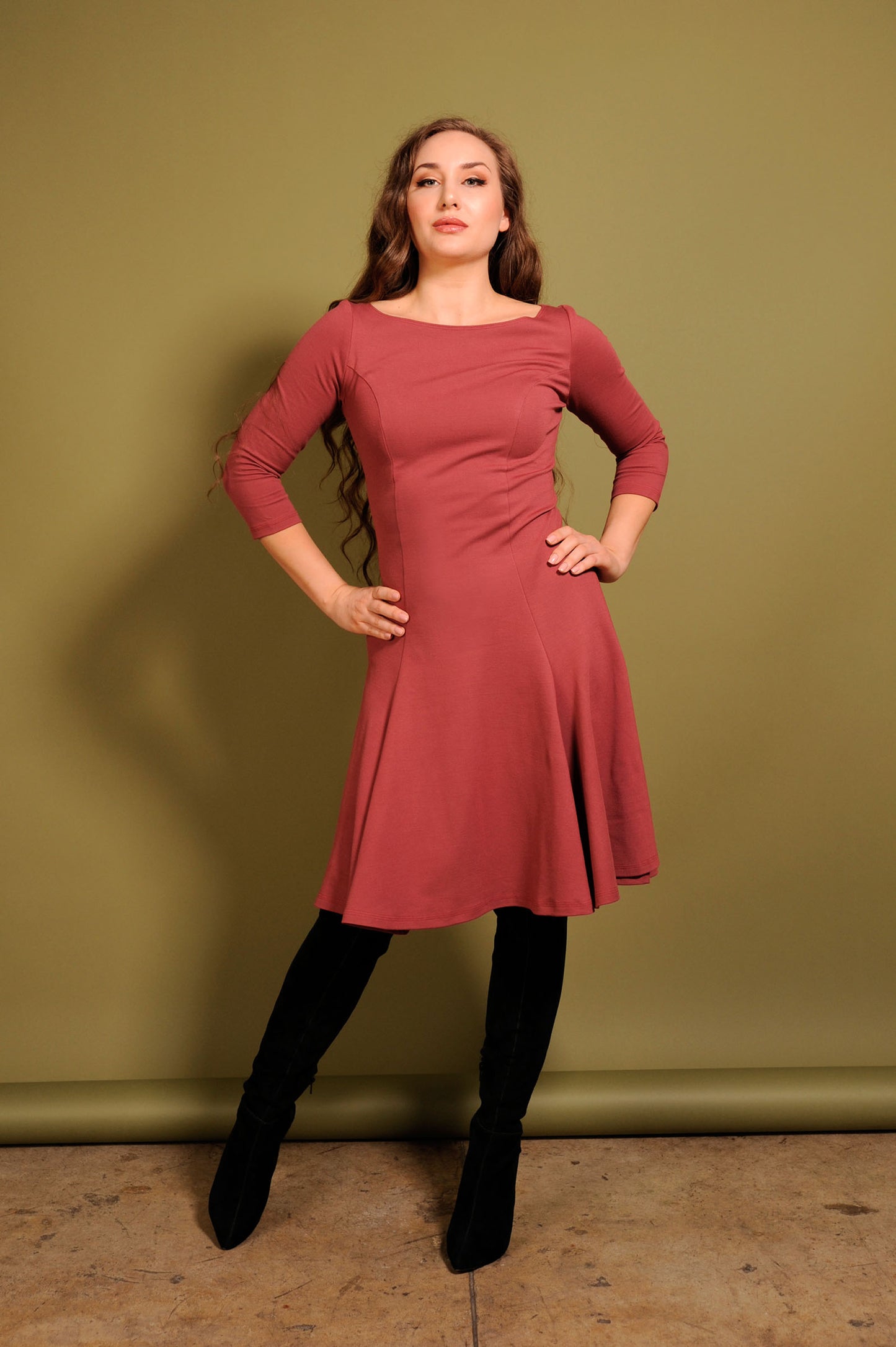 OYS - Final Sale - Original Design Sabrina Swing Dress in Marsala | Laura Byrnes Design