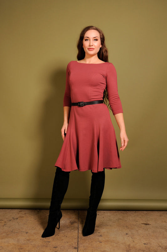 Final Sale - Original Design Sabrina Swing Dress in Marsala | Laura Byrnes Design