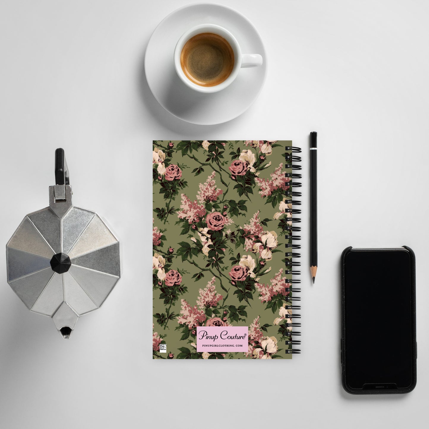 Wondering Rose Green Caledonia Bella Roses 8 x 5 Spiral Notebook | Pinup Couture
