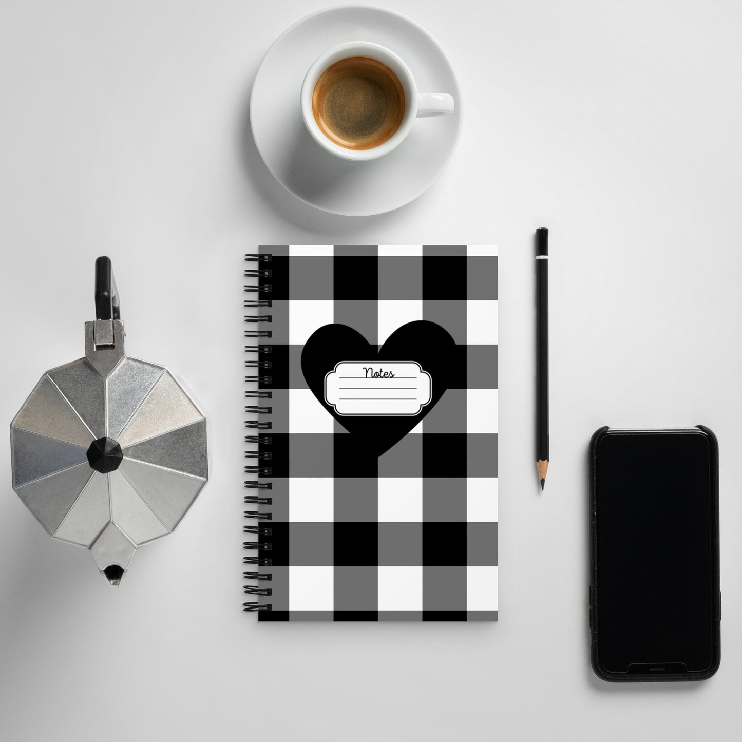 She's Write All The Time Black Gingham Heart 8" x 5" Spiral Notebook | Pinup Couture