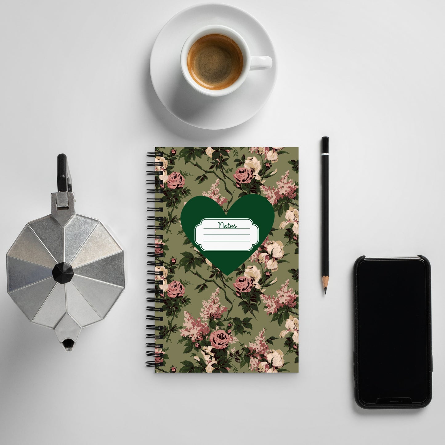 She's Write All The Time Green Caledonia Bella Roses 8 x 5 Spiral Notebook | Pinup Couture Relaxed