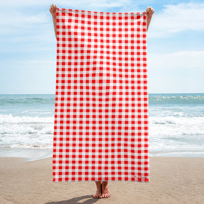 Arden Ruby Red Gingham Beach & Bath Towel | Pinup Couture Home